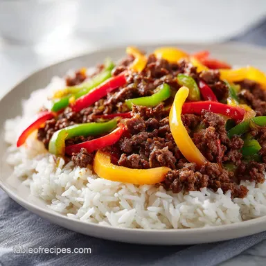 Beef Pepper Rice Bowl in 30 Minutes Recipe Card