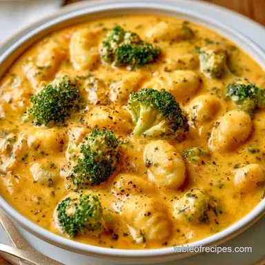 Creamy Broccoli Cheddar Gnocchi Soup Recipe Card