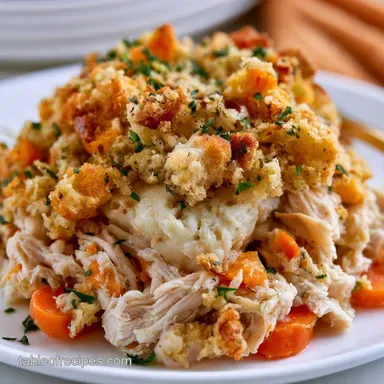 Chicken Dressing Casserole for 10 Servings Recipe Card