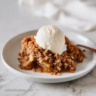 Classic Homemade Apple Crisp Baked with Oat Streusel for 8 Servings Recipe Card