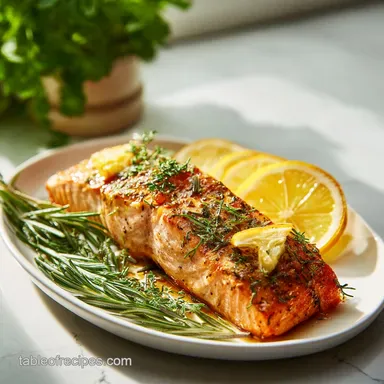 Quick Sheet Pan Herb Roasted Salmon for 4 Servings Recipe Card