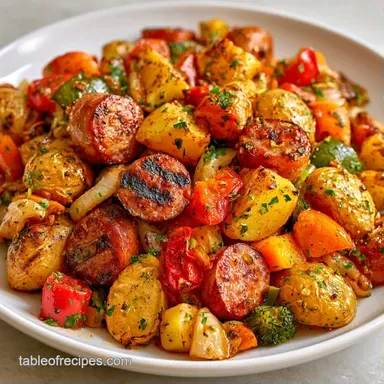 Sheet Pan Sausage Vegetables Meal Prep Recipe Card