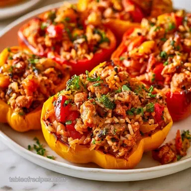 Turkey Stuffed Peppers for 4 Servings Recipe Card