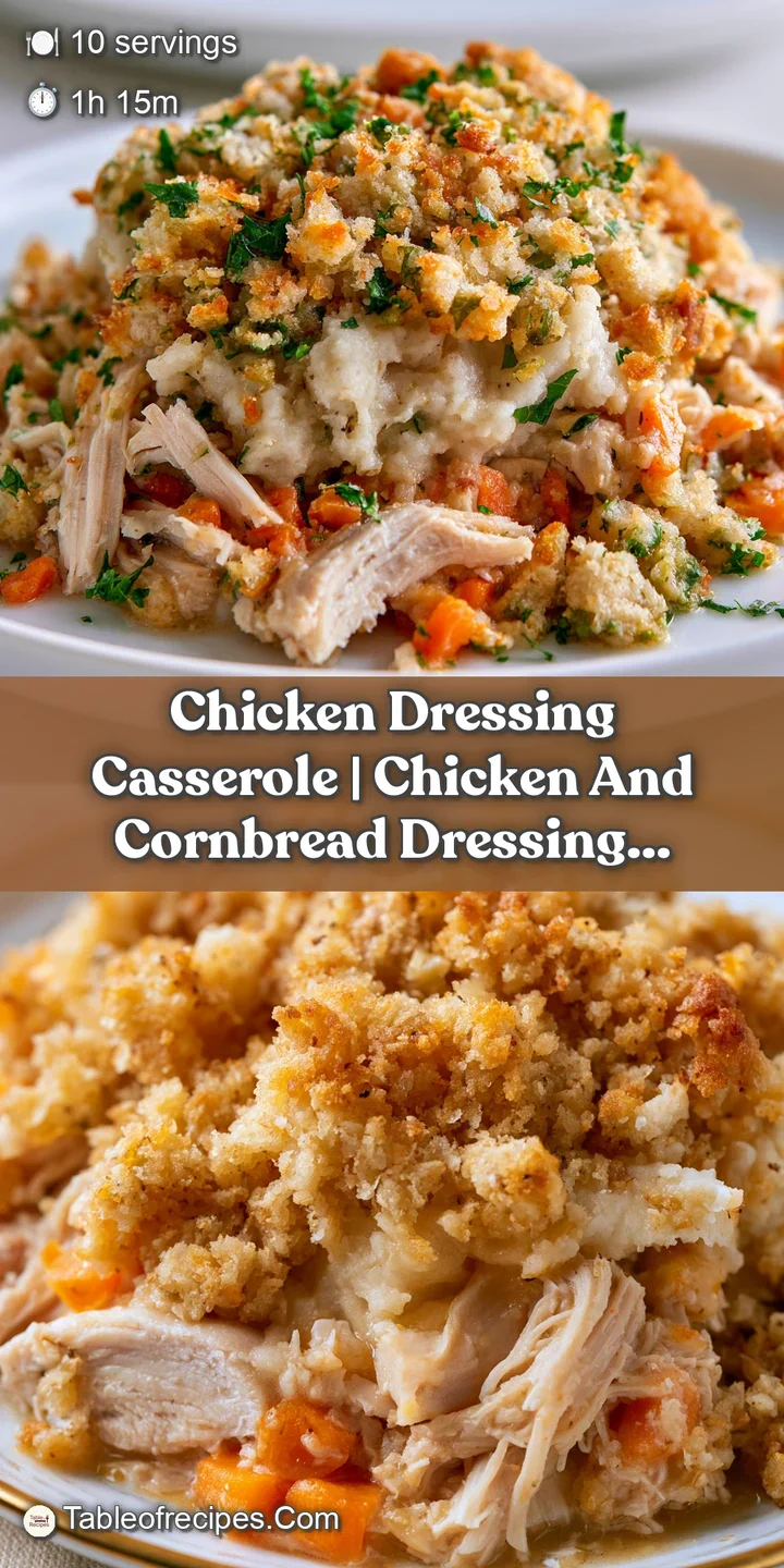 Close-up of juicy chicken chunks enveloped in a rich, buttery herb stuffing with toasted golden-brown edges.