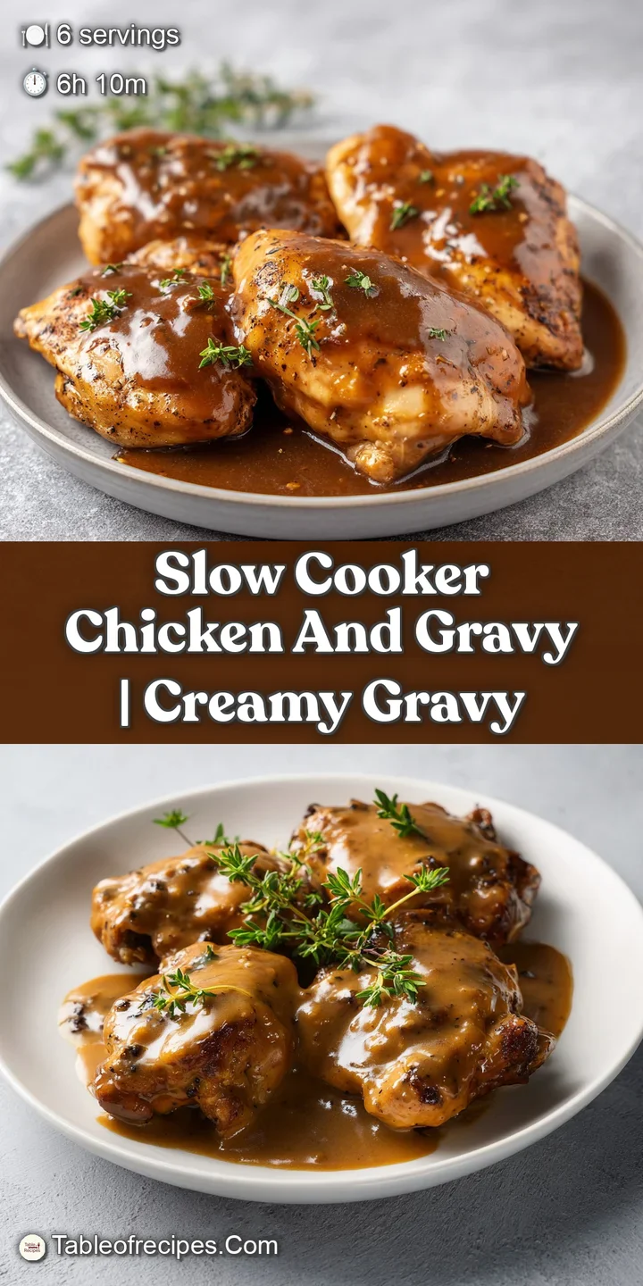 Close-up of juicy, tender chicken smothered in a glossy, velvety brown gravy with a sprinkle of green herbs.