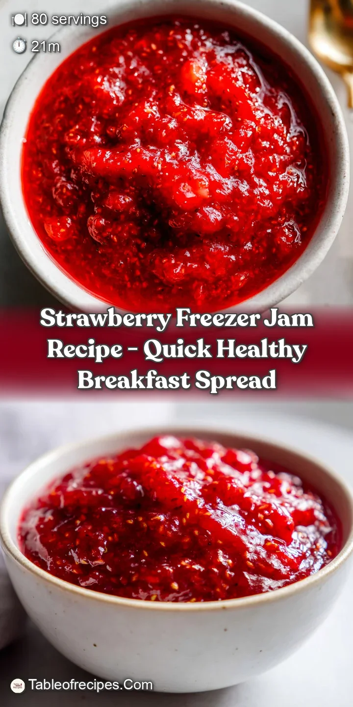 Close-up of vibrant, ruby-red strawberry jam with tiny seeds, glistening under soft light