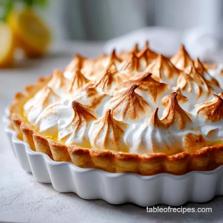 A slice of lemon meringue pie, showcasing its airy, toasted meringue and vibrant filling.