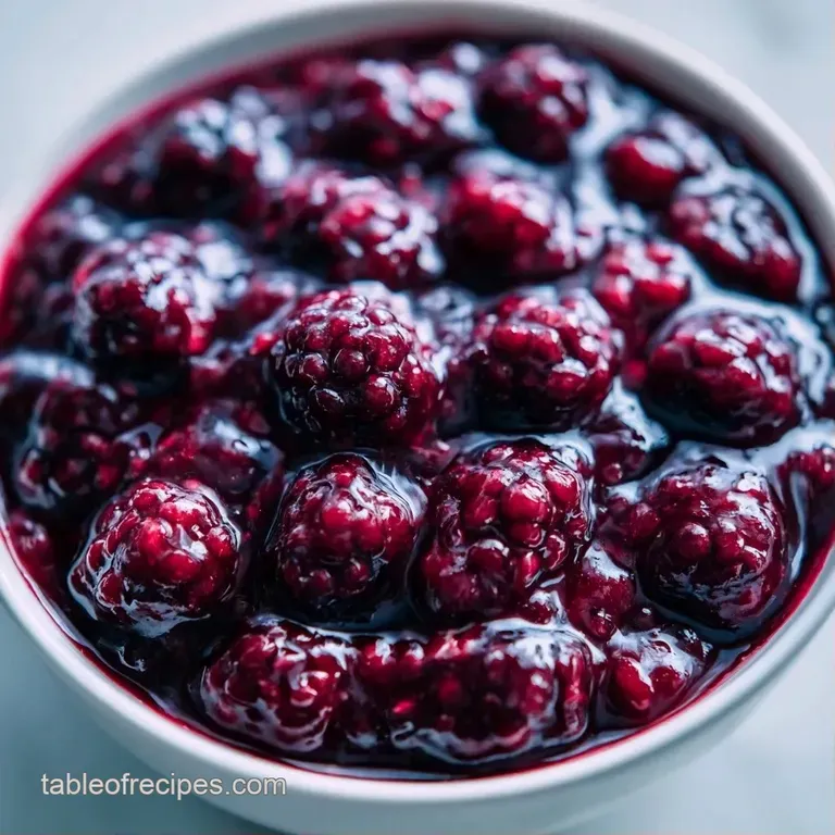 Warm slice of berry dessert topped with a melting scoop of vanilla ice cream on a clean white ceramic plate.