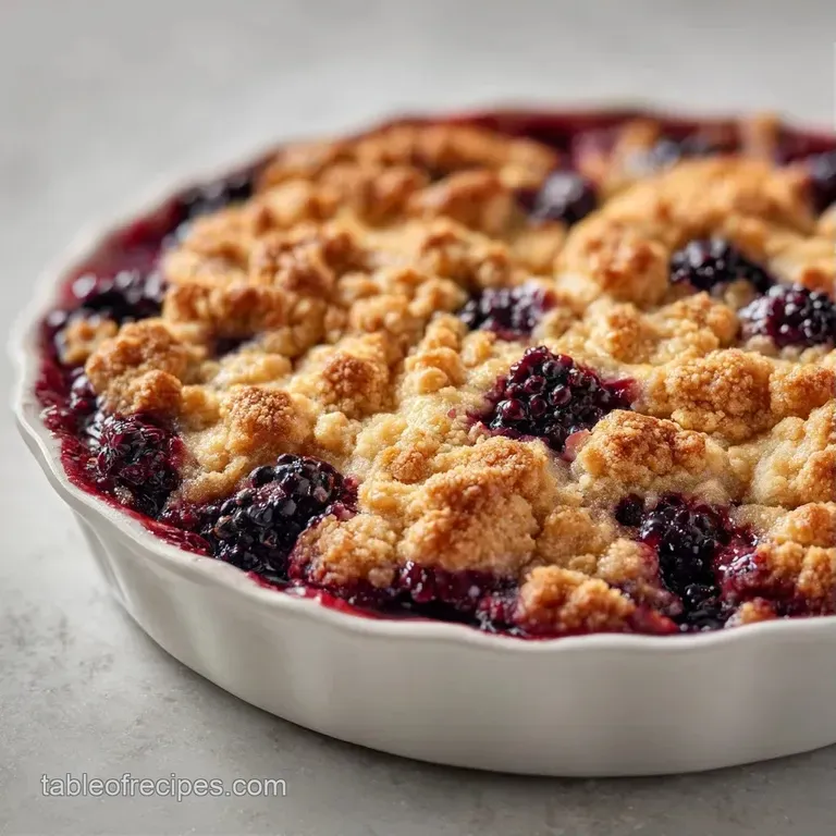 A scoop of warm, purple berry fruit dessert topped with a dollop of melting vanilla ice cream in a white bowl.