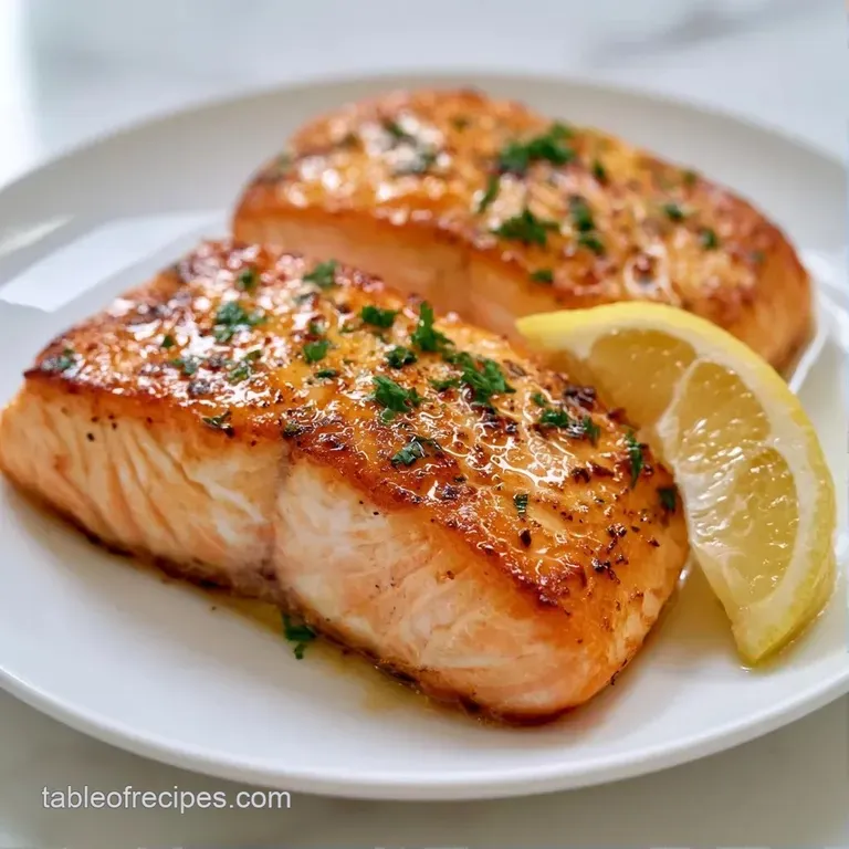Elegant salmon fillet perched atop a vibrant green pea puree with a drizzle of lemon butter and fresh microgreens