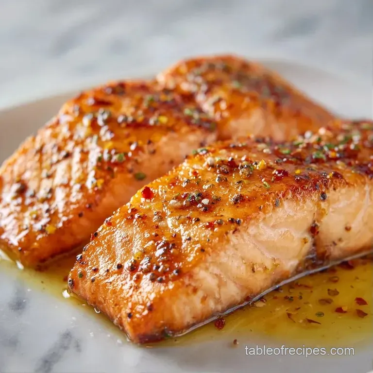 Perfectly seared pink salmon fillet resting on a bed of vibrant asparagus and a wedge of bright yellow lemon.