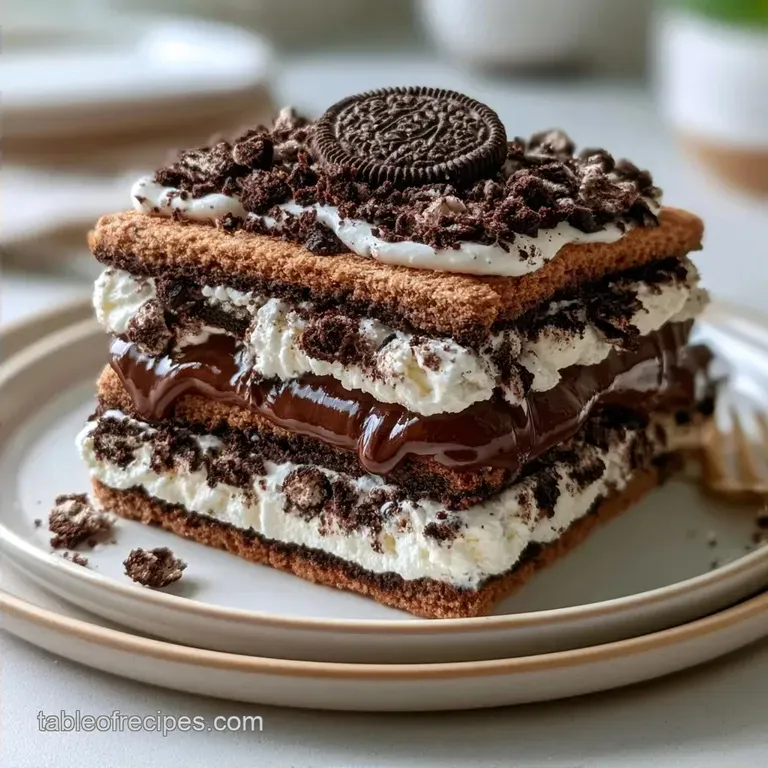 Hot Fudge Ice Cream Sandwich Cake with Oreos