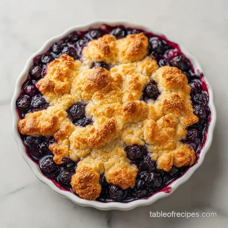 A warm slice of fruit cobbler on a white plate topped with a melting scoop of vanilla ice cream and a mint leaf.