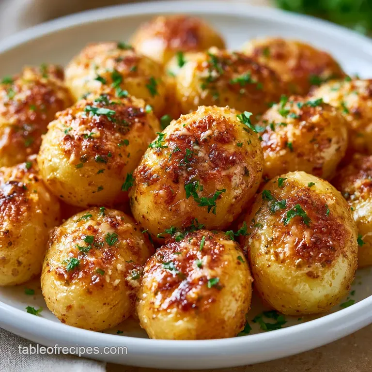 Golden-brown potato halves on a white ceramic plate with a dollop of sour cream and a dusting of fresh green chives.