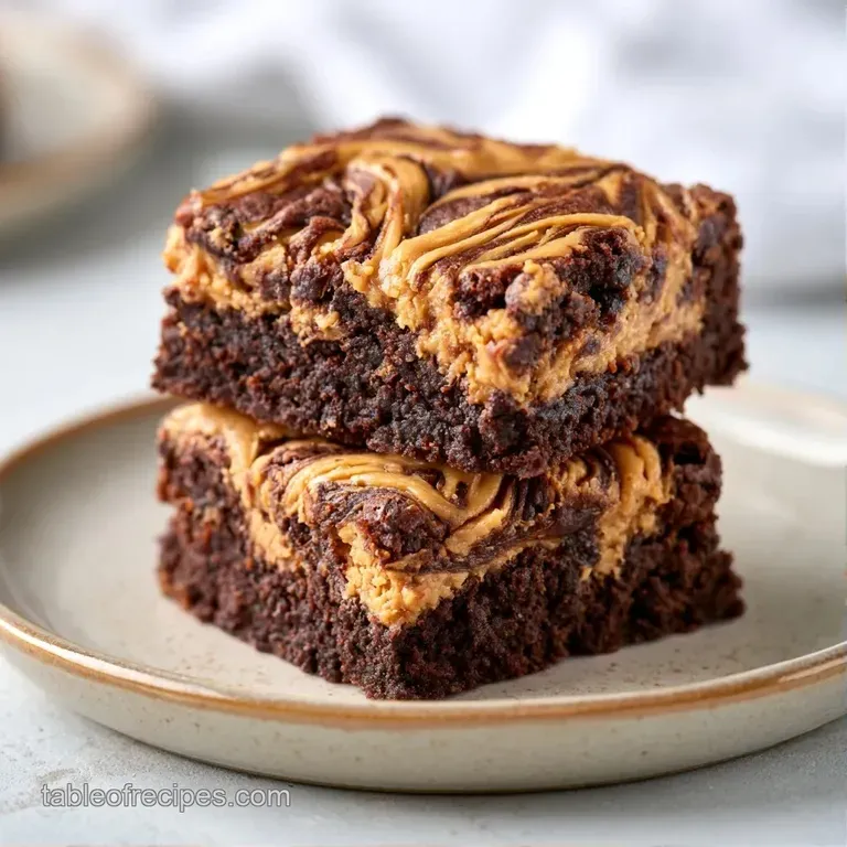 A neat stack of two-toned dessert squares on a white marble plate, lightly dusted with fine powdered sugar.
