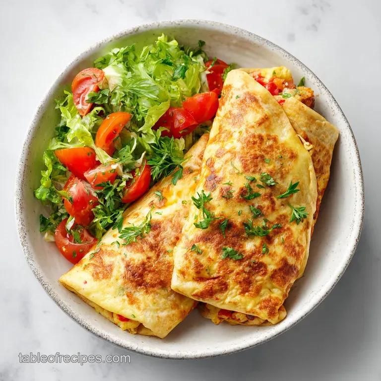 A perfectly wrapped breakfast burrito, sliced to reveal fluffy eggs, vibrant salsa, and melted cheese, plated elegantly.