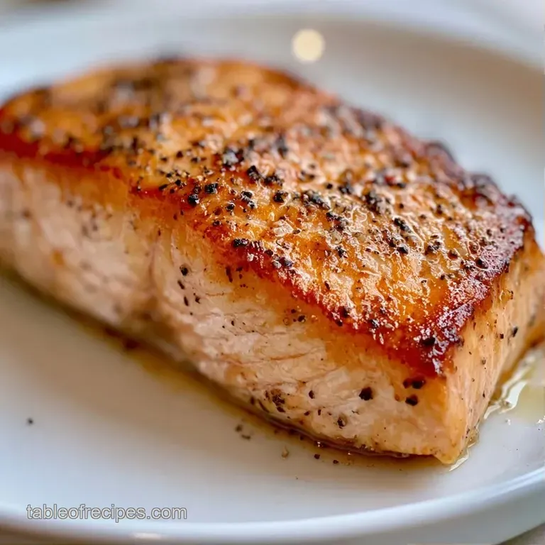 Flaky pink salmon fillet on a bed of bright green asparagus with a lemon wedge and a light drizzle of olive oil.