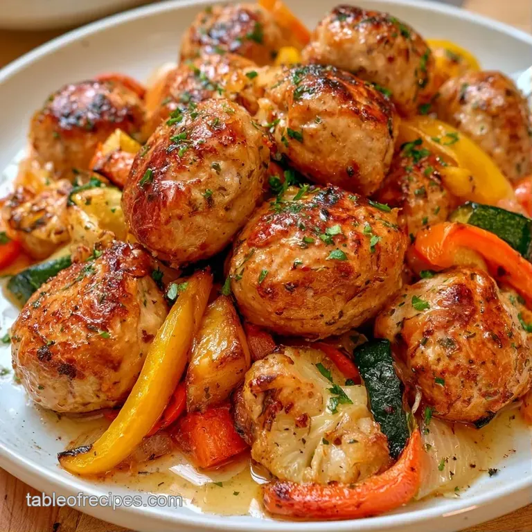 Perfectly browned meat spheres in a glossy red sauce, served in a white bowl with a sprinkle of fresh green herbs.