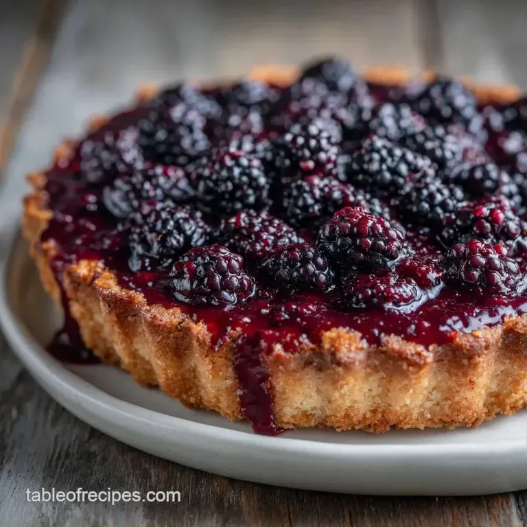 A slice of warm berry dessert with a golden crust, topped with a melting scoop of white vanilla bean ice cream.