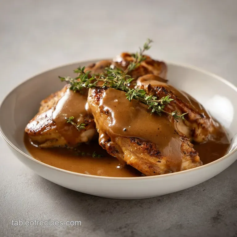 Creamy, golden-brown chicken pieces nestled in a thick sauce, served in a white bowl with a side of mashed potatoes.