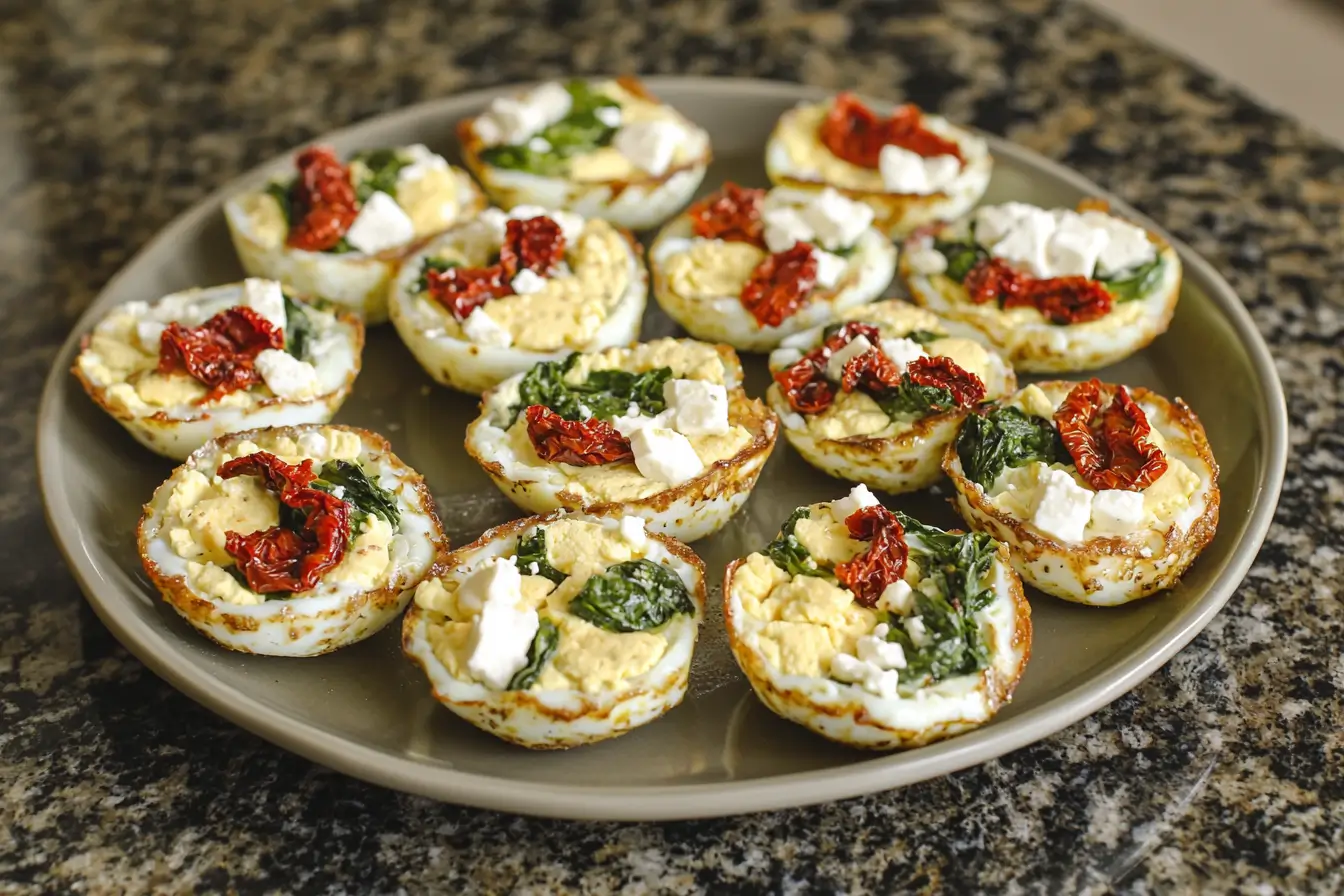 Mediterranean egg white bites recipe with feta and spinach