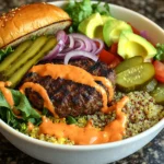 Delicious burger bowl recipe with all the toppings