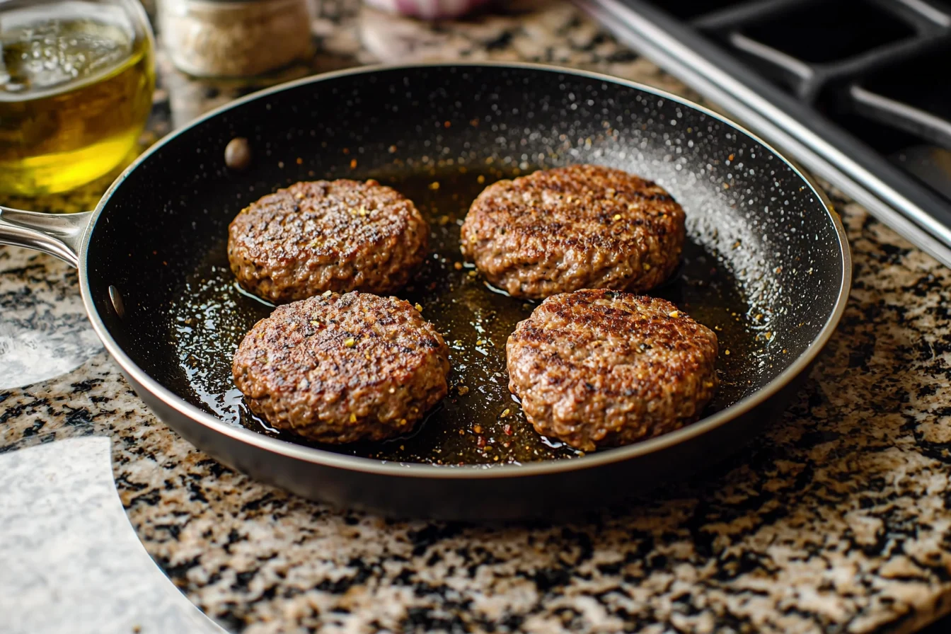 Cooking the burger bowl recipe patties