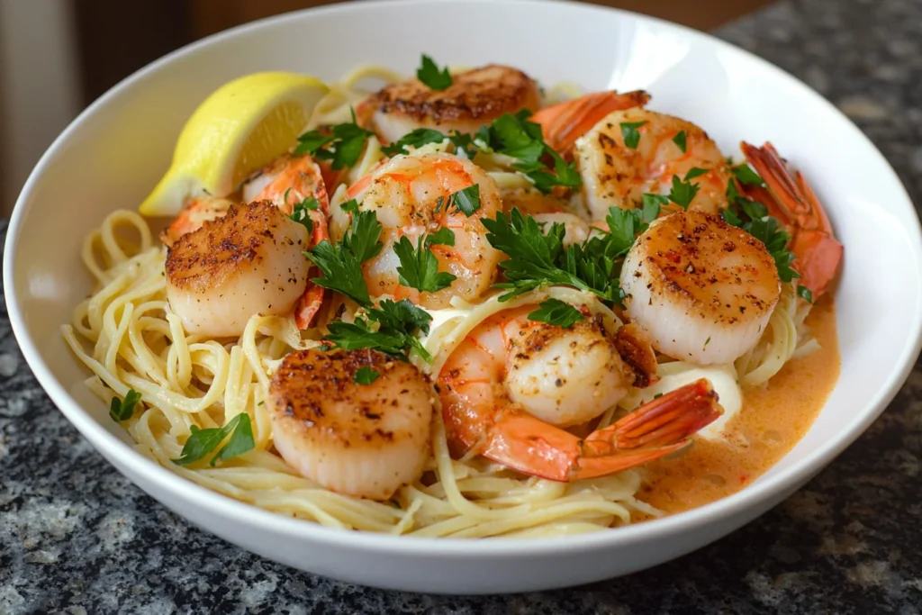 Finished shrimp and scallop recipe dish