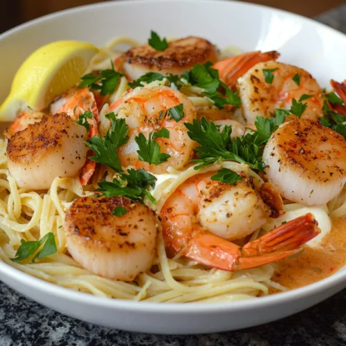 Finished shrimp and scallop recipe dish